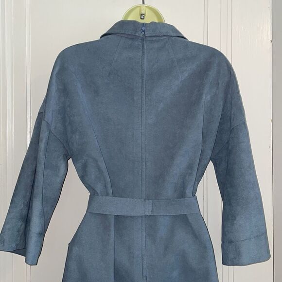 Vtg 70s Gino Rossi light blue ultra suede midi dress with 3/4 sleeves - Picture 6 of 11